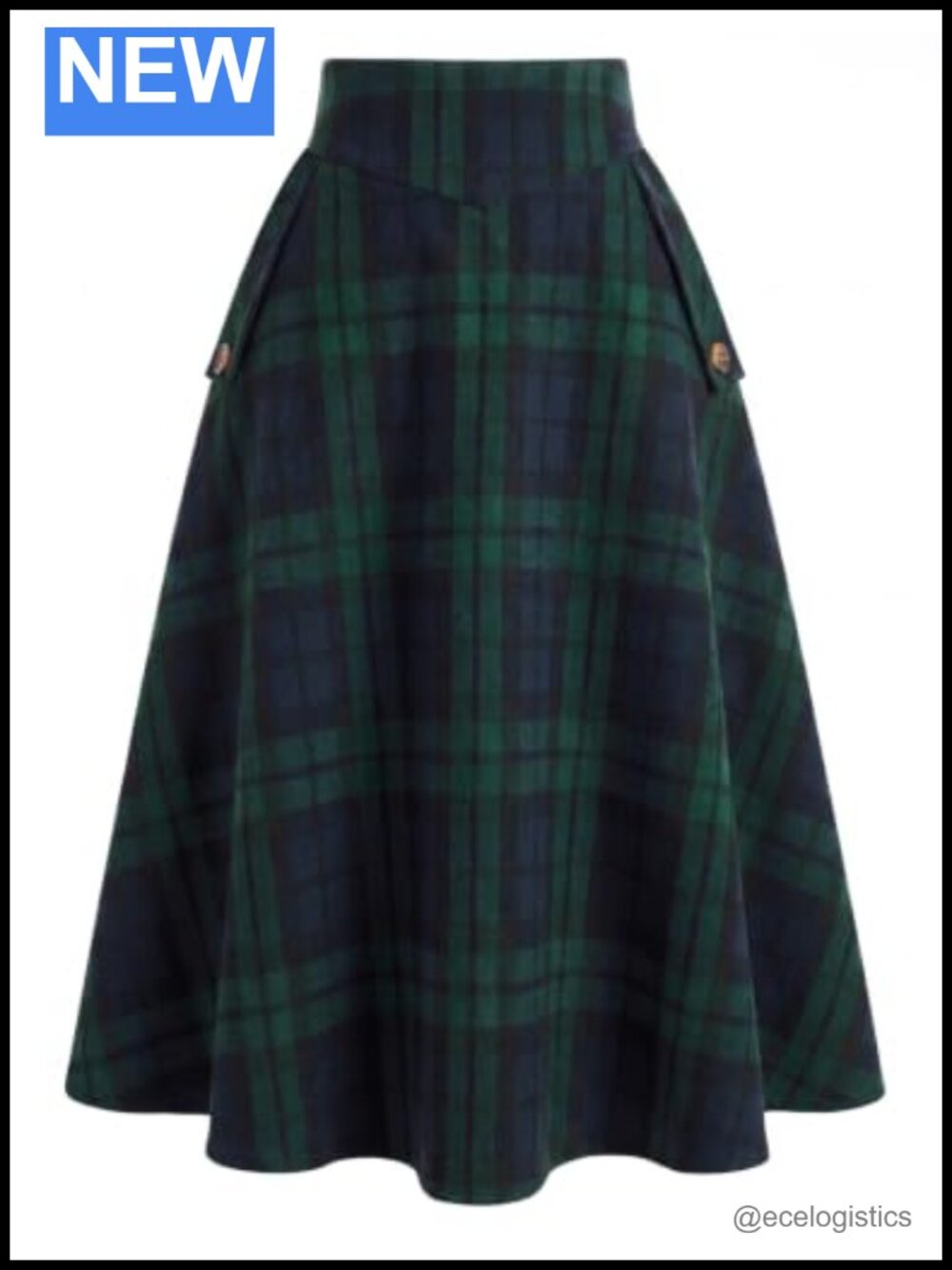 High Waist Plaid A-Line Midi Skirt with Pockets Fall Winter